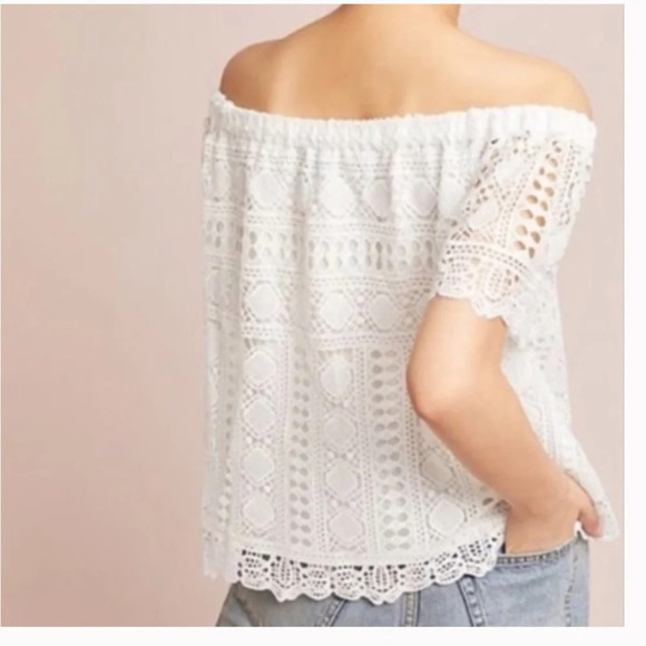 EUC Sunday In Brooklyn Anthropologie Off the Shoulder White Lace Blouse Size M - Picture 2 of 9